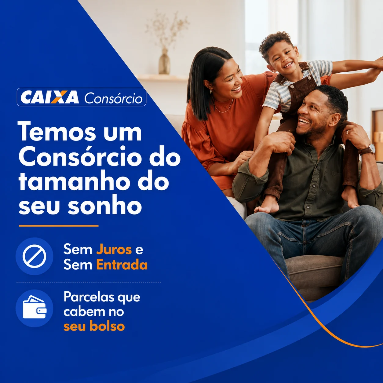 Família representando consórcio CAIXA para realização de sonhos